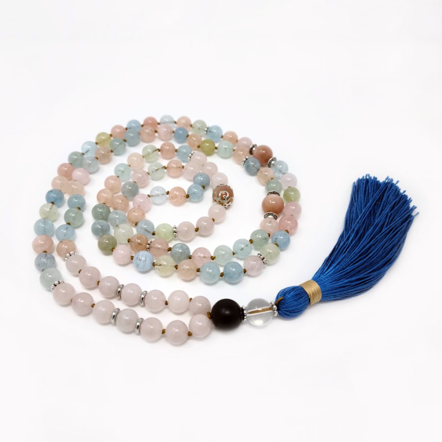 Knotted Morganite & Rose Quartz Mala Necklace