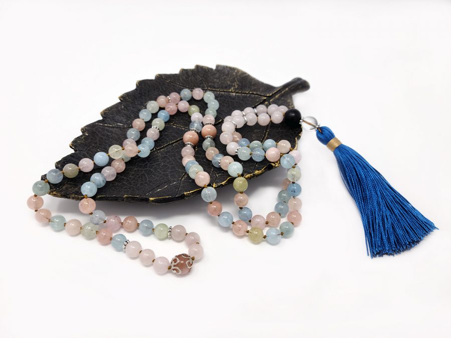 Knotted Morganite & Rose Quartz Mala Necklace - Image 2