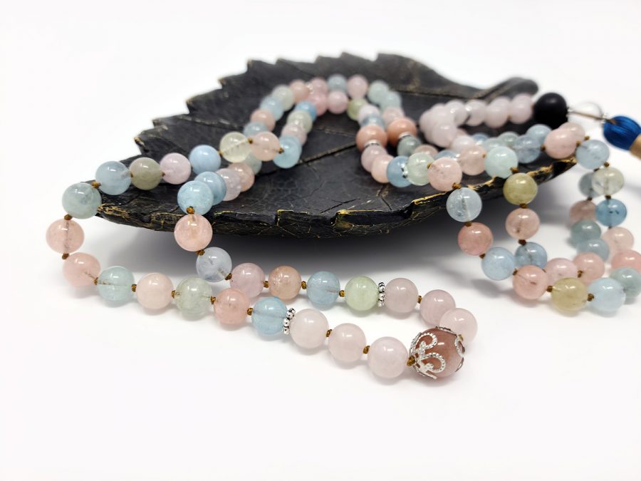 Knotted Morganite & Rose Quartz Mala Necklace - Image 4