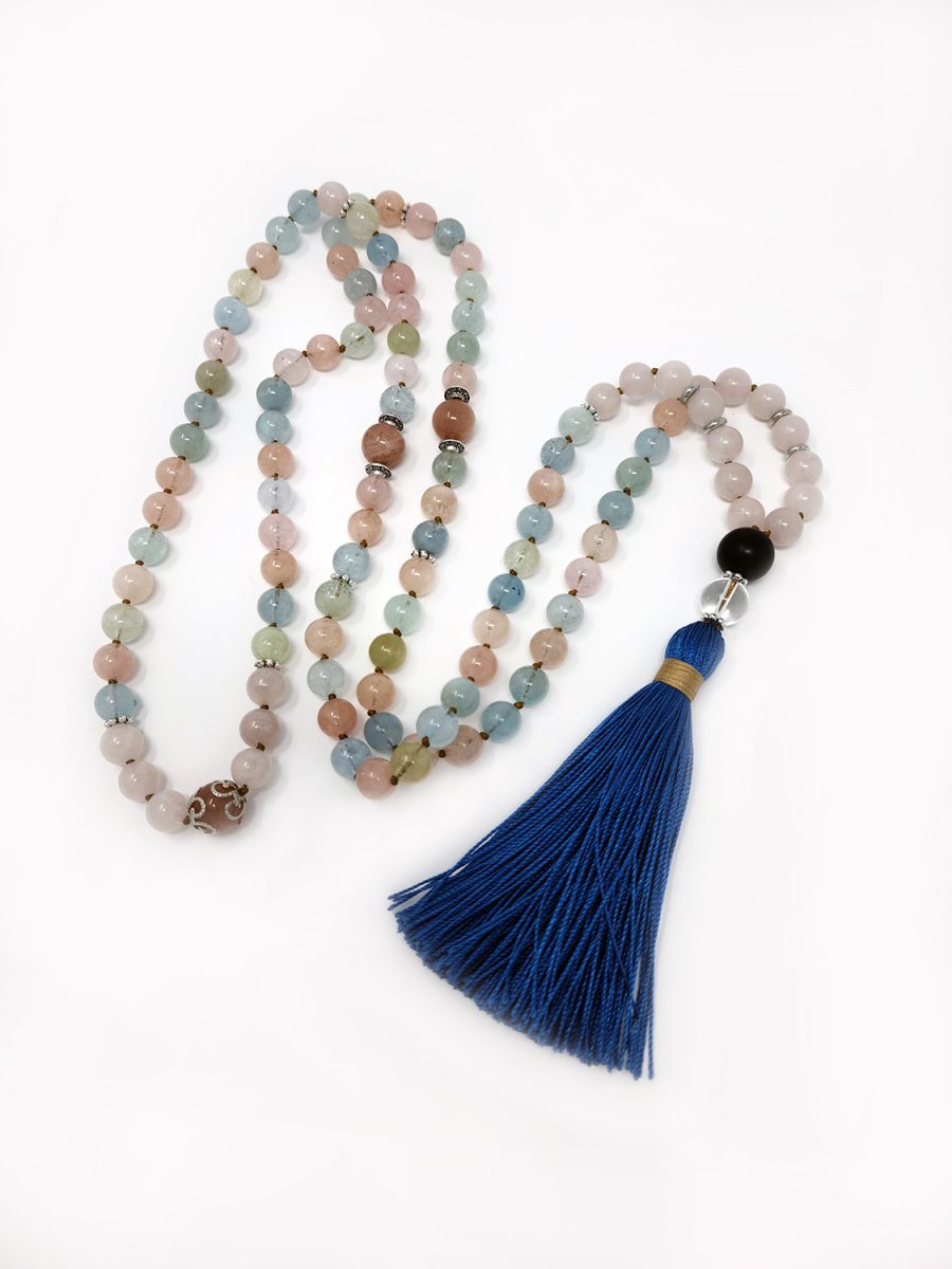 Knotted Morganite & Rose Quartz Mala Necklace - Image 5