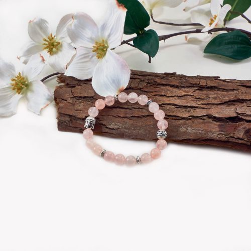 Rose Quartz Mala Bracelet with Buddha Charm