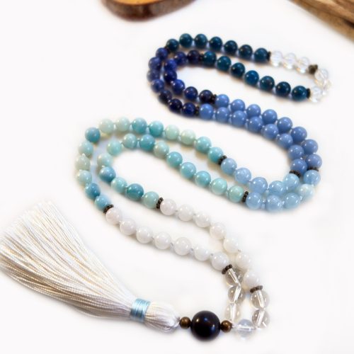 Knotted Blue Aura Mala Necklace: Calming, Healing, Grounding, Courage